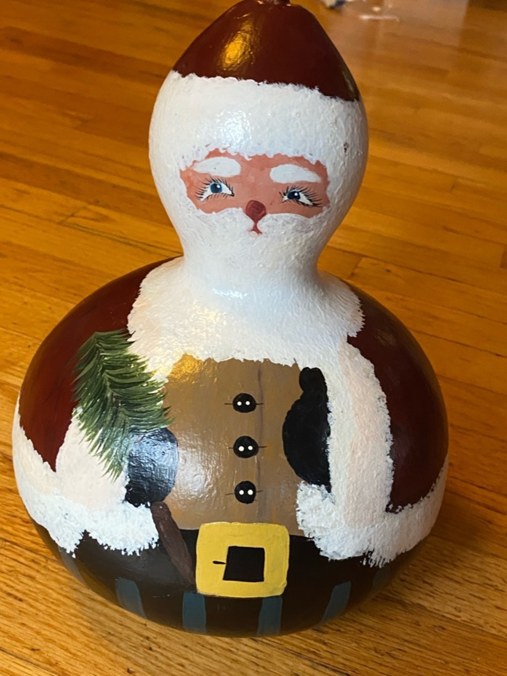 Vintage Hand-Painted White & Burgundy Santa Christmas 12” Gourd Holiday Folk Art